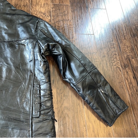 NWT Diamond Plate Buffalo Leather Biker Moto Jacket Black Patchwork - Picture 13 of 13